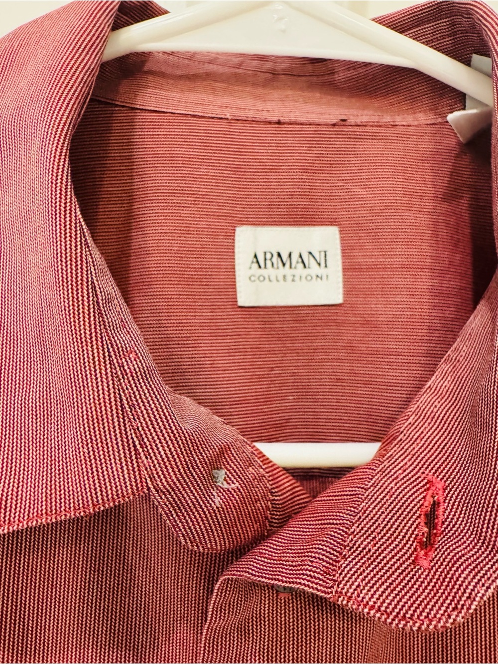 Armani Collezioni Men’s Red Micro Stripe Cotton Button Down Shirt Designer